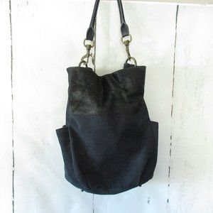 Liebeskind Bucket Bag Navy Blue Black Suede Calf Hair Shoulder